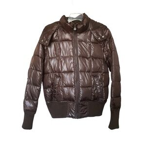 NWOT VTG Old Navy Puffer Jacket SZ M Y2K Brown Hood Fitted Gorpcore Cabincore